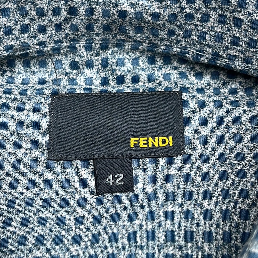 Fendi Teal Blue Print Button Up Cotton Shirt Men’s 42 ~ Made in Italy - EUC - Picture 4 of 9